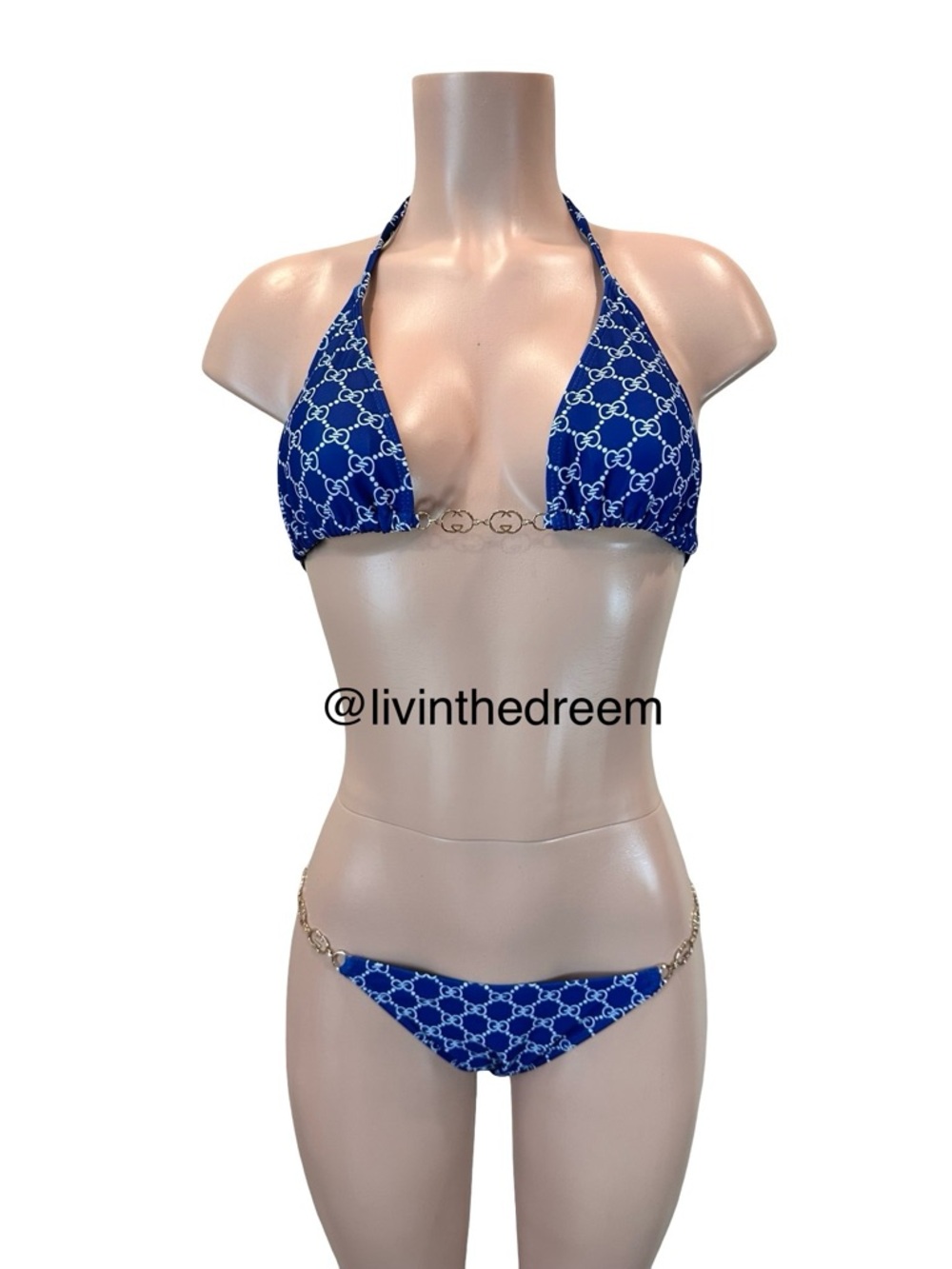 GG Blue & White Monogram Bikini SZ XL